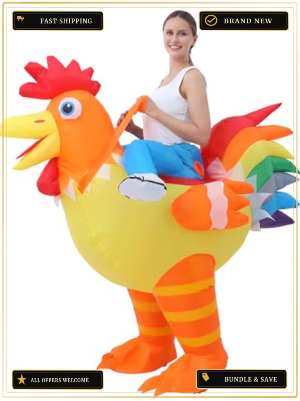 Inflatable Chicken Costume Adult Funny Rooster Suit Halloween Party